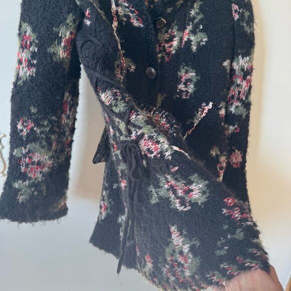 Tricot Chic Italian Unique Black Floral Mohair Sweater Coat Cardigan 4 / S - Picture 7 of 13